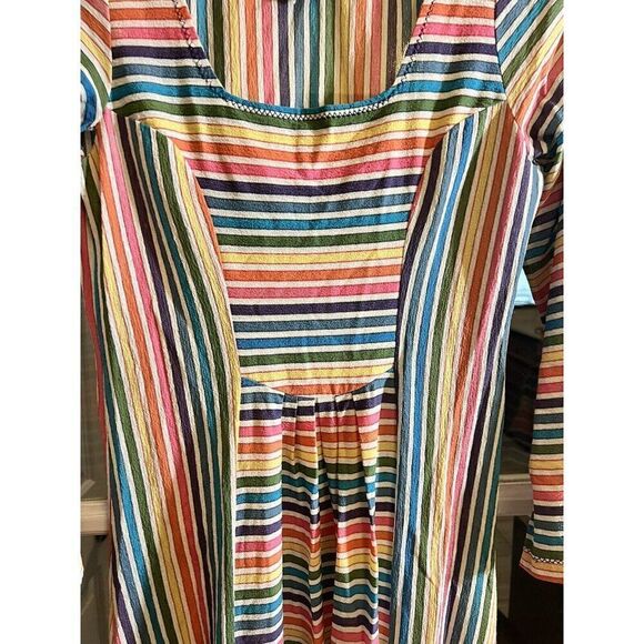 Vtg 70's Ethnic Bohemian Hippy Rainbow Stripe Dress Small Flaw Pls Read. Q - Picture 3 of 10